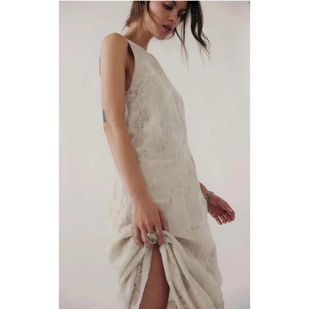 NEW FREE PEOPLE STONE MANY MOONS LACE SLIP MIDI DRESS SZ XS